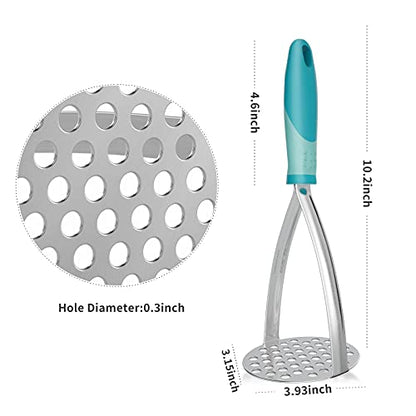Joyoldelf Heavy Duty Potato Masher, Stainless Steel Integrated Masher Kitchen Tool & Food Masher/Potato Smasher with Non-slip Handle, Perfect for Bean, Vegetable, Fruits, Baby Food, Avocado, Meat - color: Blue