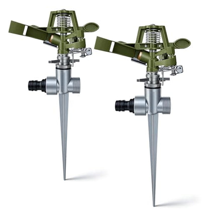 2 Pack Zinc Alloy Impact Lawn Sprinklers with Stand Spike 360° - color: green