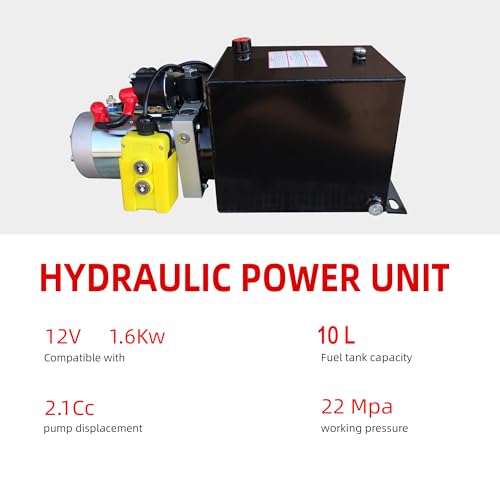 Single Acting Hydraulic Pump 10 Quart Hydraulic Power Units 12V DC Hydraulic Pump SAE#6 Connector for Dump Trailer Car Lifting