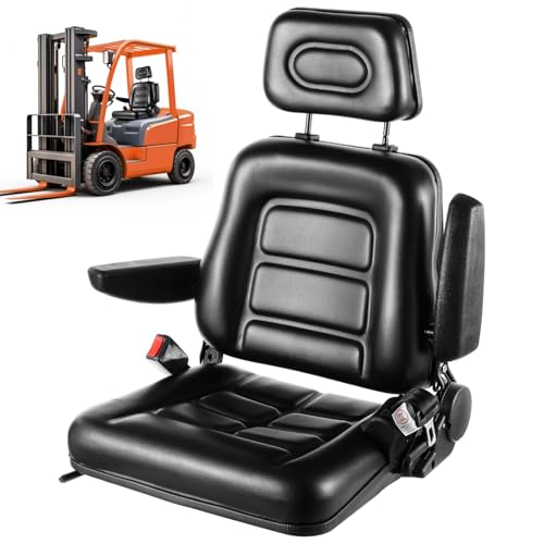yeesport Universal Forklift Seat, Tractor Mower Seat with Headrest & Belt