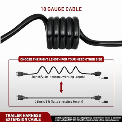 Nilight 4 Way Flat Trailer Coiled Extension Cable 3 Feet - color: 4 Way Coiled Jacket Cable 3 Feet