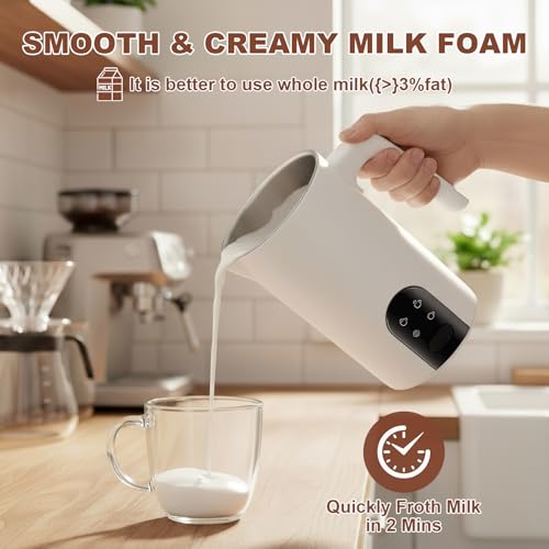 4 in 1 Electric Milk Frother Automatic Hot & Cold Foam Maker Auto Shut-Off Durable Stainless Steel Milk Frother Silent Working Easy to Clean for Cappuccino, Hot Chocolate (White) - color: White