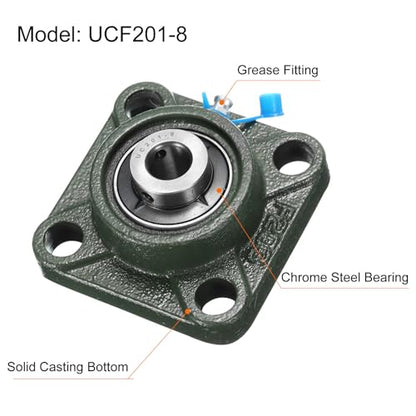 uxcell 2pcs UCF201-8 Pillow Block Bearings 1/2 in Bore Self Alignment - size: UCF201-8