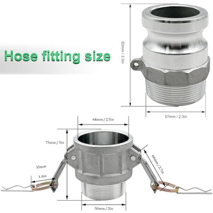 SAFBY 2PCS Type B, Type F, Aluminum Cam Lock Fittings Cam Groove Fitting Camlock Fittings, Male and Female Adapter Male NPT Thread with Whip Stop Hose Restraint - size: 2 inch B+F