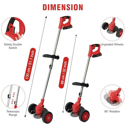 24V Electric Weed Wacker Cordless, 3 in 1 Battery Powered String Trimmer - color: Black-red