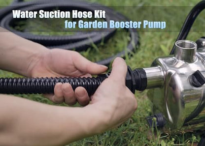 FLUENTPOWER 13FT x 1" Suction Hose Kit with Check Valve, Corrugated Pipe 13ft Long, Water Intake Hose Set, Aspiration Hose for Shallow Well Sprinkler Garden Booster Pump with 1” Female Inlet - size: 13FT Plastic Fitting-Black