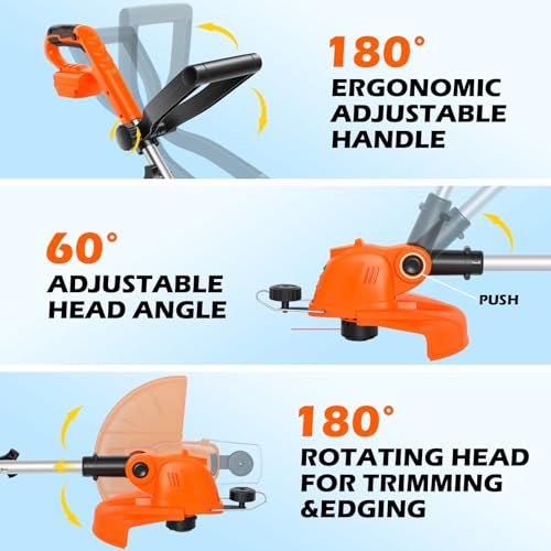 Weed Wacker Eater Electric String Trimmer Battery Powered Lawn Trimmer - color: Orange