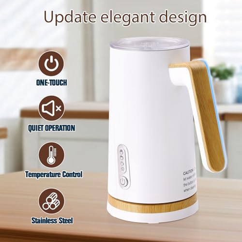 Electric Milk Frother and Steamer, 4-in-1 Milk Steamer with Wood Elements Design, Automatic Hot & Cold Foam Maker for Latte, Cappuccinos, Macchiato, Milk Warmer, Black (white) - color: White