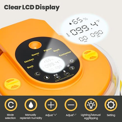 Incubators for Hatching Eggs -15-Egg Automatic Egg Chick Incubator with 5 Smart Preset Modes and Egg Turning, Temperature & Humidity Control Incubator for Goose Duck Quail Eggs