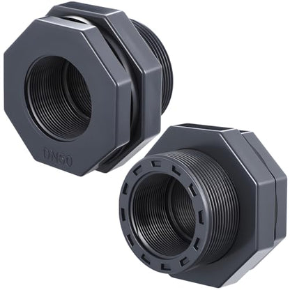 2 Pcs 2 Inch Bulkhead Fitting PVC Npt Tank Connector - size: 2 Inch
