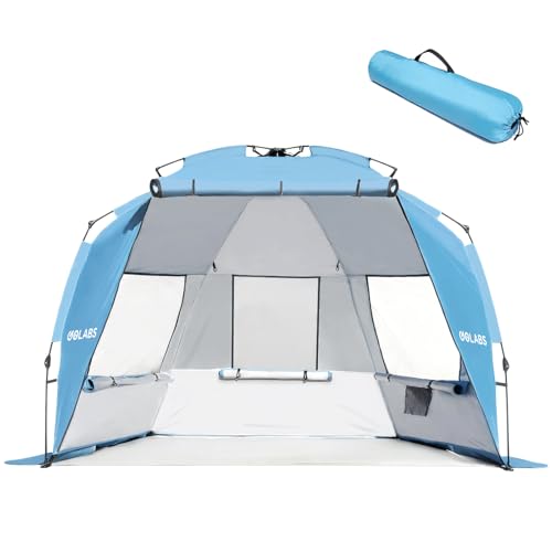 Golabs BT1 Pop up Beach Tent for 3 Person, 1-Min Setup by Pre-Attached Pole - color: BLUE