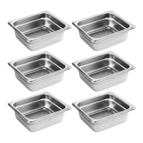 New Star Foodservice 1/6 Size Stainless Steel Steam Table Pan, 7.0 x 6.4 x 2.5 Inches, 18/8 Stainless Steel, 24 Gauge, NSF Certified (Set of 6) - size: 1/6, style: 2.5" Deep