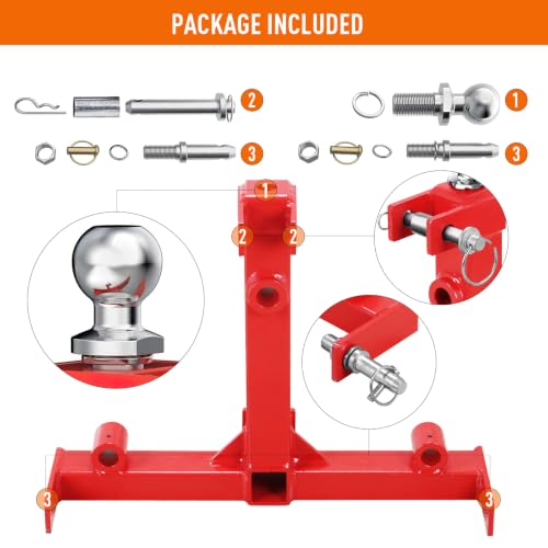 Garvee Three-Point Hay Spear Hitch for Tractor, Red Heavy Duty Bale Spear