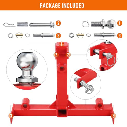 Garvee Three-Point Hay Spear Hitch for Tractor, Red Heavy Duty Bale Spear