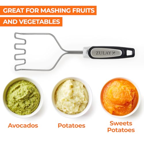 Zulay Kitchen Stainless Steel Potato Masher – Heavy-Duty, Non-Scratch, Dishwasher-Safe Masher with Food-Grade Silicone for Smooth & Fluffy Mashed Potatoes, Avocados & More – Sturdy & Durable Design - color: Stainless Steel Silver