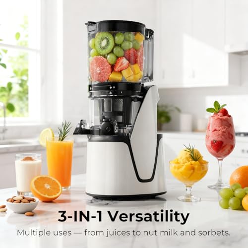 EanOruus Juicer Machines, 3-in-1 Cold Press Juicer, Bright White - color: Bright White
