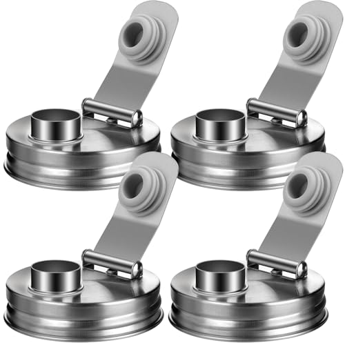 Mason Jar Pour Spout Lid Stainless Steel, Regular Mouth Pour Spout Flip Cap Lids for Mason Jars, Anticracking Leak Proof Seal Cover Airtight for Drinking Salad Dressing & Food Storing(4PCS) - style: Regular Mouth Stainless Steel Lid 4 PCS