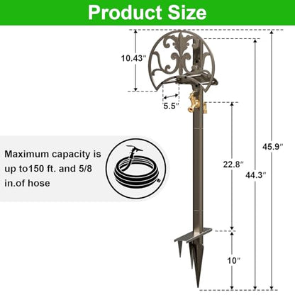 GOFORWILD Hose Stand with Brass Faucet, Holds 150 ft 5/8-in Hose