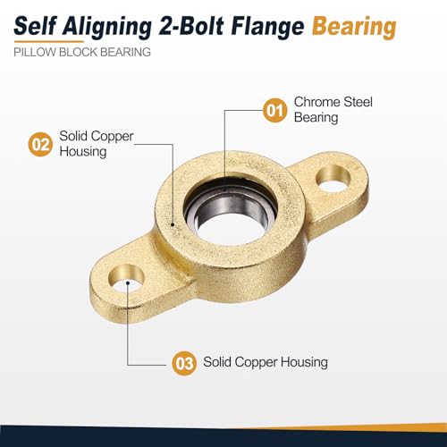 uxcell 2Pcs TF10 Pillow Block Bearings 10mm Bore, Copper Housing, ABEC 3 - size: TF10(10mm Shaft)