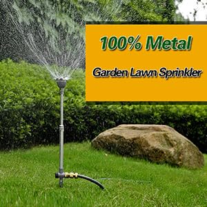 Lawn Sprinkler for Yard, 100% Metal Water Sprinkler with Heavy Duty Spike Base, 360 Degree Watering for Lawn, Garden