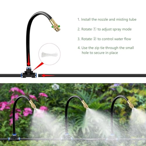 150FT Drip Irrigation System for Garden – Automatic Watering Kit with Solid Brass Metal Connectors, 360° Bendable Tubing &50 Adjustable Nozzles for Greenhouse, Lawn, Yard & Plants - size: 150 FT