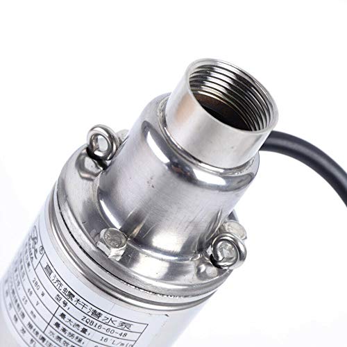 280W 48V Solar Water Pump Deep Well Submersible Pump, Pure Copper Motor, Stainless Steel Deep Well Submersible Centrifugal impel Max.Lift 60M 16L/min for Ship Boat Fish Ponds agricultural irrigation
