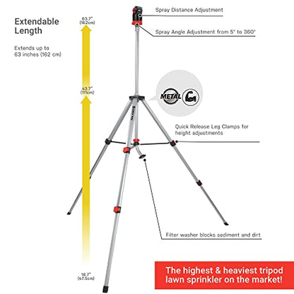 Eden 94152 PRO Heavy Weight Telescoping Tripod (5.37 lbs) Multi-Pattern Turbo Gear Drive Sprinkler, w/Quick Connect Starter Kit, 360 Degree Coverage