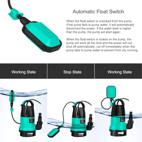 Prostormer 1HP 3700GPH Submersible Sump Pump with Automatic Float Switch - color: Green
