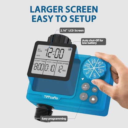 TiFFCOFiO Sprinkler Timer Outdoor, Digital Programmable for Garden Hose, Irrigrtion Timer with Rain Delay and Manual Mode - size: Standard, 1 Pack