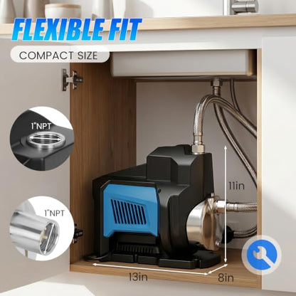 Whole House Water Pressure Booster Pump, 110V Use Only, 750W, 80 PSI, 1HP