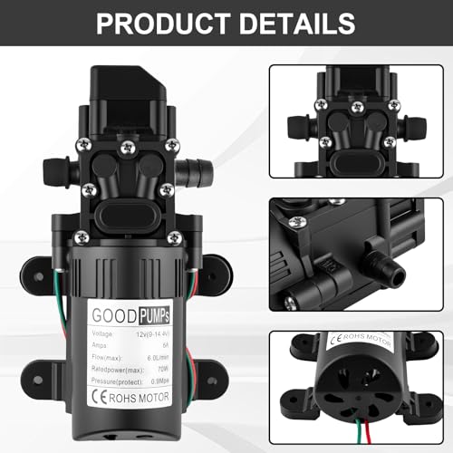 12V DC Water Pressure Diaphragm Pump with 2 Hose Clamps