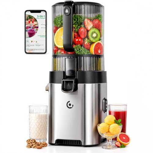 AMZCHEF Cold Press Juicer, 6.5" Whole Fruit Self-Feeding Slow Juicer - color: Silver, size: 6.5 Inch