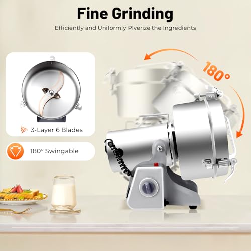 110V Electric Grain Mill, Electric Grain Grinder Stainless Steel Mill Countertop Small Electric Grain Grinding Machine Pulverizer Grinder Machine for Kitchen Dry Grains Wheat Spices(Silver/Style B) - color: Silver/Style B