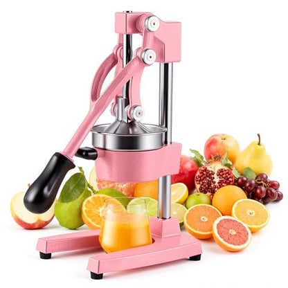 CO-Z Manual Citrus Juicer, Heavy-Duty Manual Juicer with Conical & Flat Pressure Plates, Professional Lemon Squeezer for Orange Pom Lime Lemon Juice, Dishwasher Safe Juice Press, Pink - color: Pink