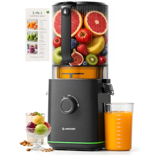 AMZCHEF Cold Press Juicer, 6.5" Whole Fruit Self-Feeding Slow Juicer - color: Black, size: 6.5 Inch