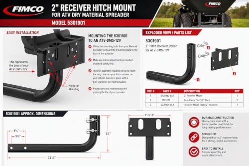 Fimco 5301901 2" Receiver Hitch Mount For ATV Dry Material Spreader (ATV-DMS-12V)