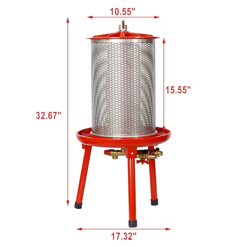 Hydraulic Fruit Press 5.3 Gallon 20L Stainless Steel Basket Manual Apple Grape Wine Cider Juicer Vegetable Nut Milk Extractor Water Powered Juice Maker Red - size: 5.3 Gallon / 20 Liters