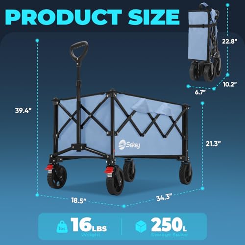 Sekey Collapsible Wagon, 300 lb Capacity, 29 in Cargo Bed, Compact Fold - color: Blue