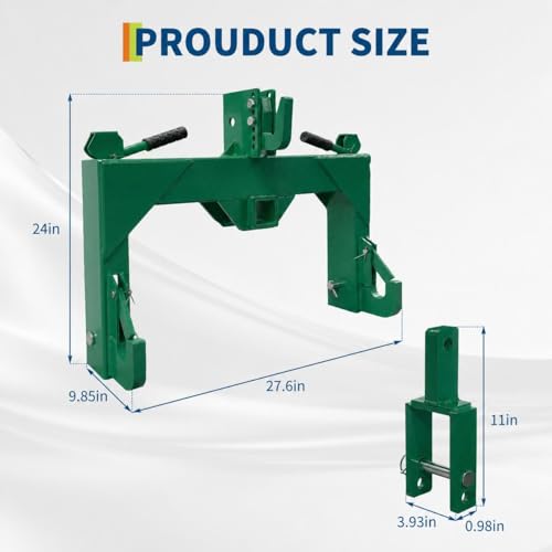 3 Point Quick Hitch with Upgrade Versatile Adapter & 2" Receiver for Category 1 Tractors, 3000 Lbs 3-Pt Trailer Hitch Attachment with 5 Level Adjustable Bolt