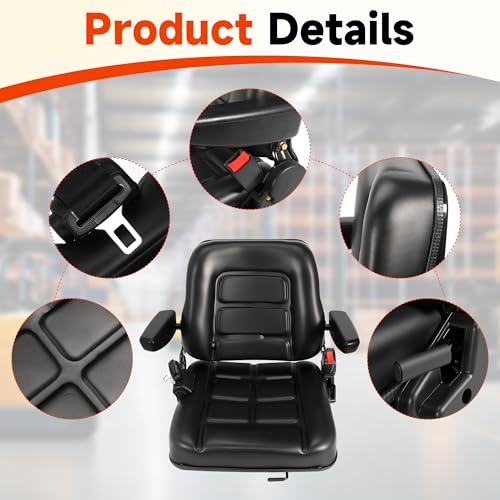 Universal Forklift Seat, Tractor Seat,with Micro Switch and Safety Belt,for Tractor, Mower, Skid, Loader, Telehandler, Backhoe, Excavator Dozer