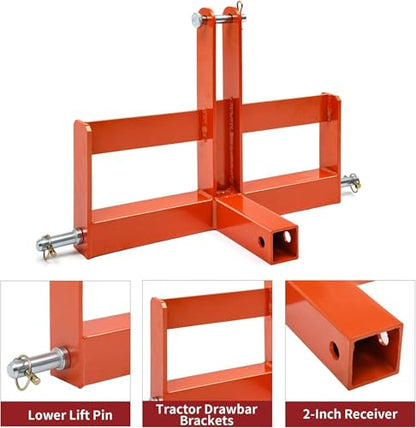 Suitable for 3-Point 2" Receiver Hitch Drawbar with Suitcase Weight Brackets for CAT 1 Tractors