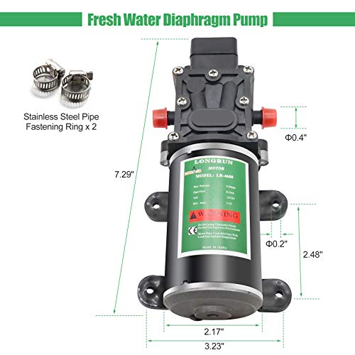 LONGRUN Fresh Water Pump 12V DC Diaphragm Pump with Adjustable Pressure Switch 6L/Min 1.56GPM Self Priming Sprayer Pump with 2 Hose Clamps 100PSI Agriculture Pump for RV Camper Marine Boat Garden Lawn - size: 6L Water Pump