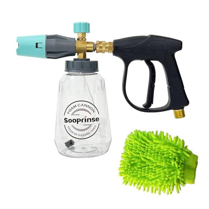 Sooprinse Short Pressure Washer Gun With Foam Cannon, High Pressure Snow Foam Lance, 1/4 Inch Quick Connector, Power Washer Blaster, Car Wash Mitt, 3000 PSI, 1 Liter - color: Black