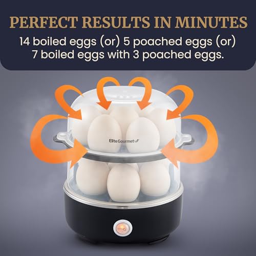 Elite Gourmet EGC1215B Easy Egg Cooker, Two-Tiered, 14-Egg, Black - color: Black, size: 14-Egg