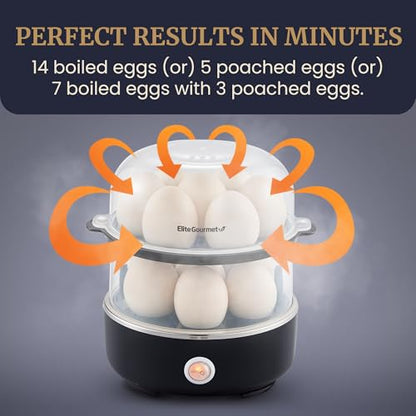 Elite Gourmet EGC1215B Easy Egg Cooker, Two-Tiered, 14-Egg, Black - color: Black, size: 14-Egg