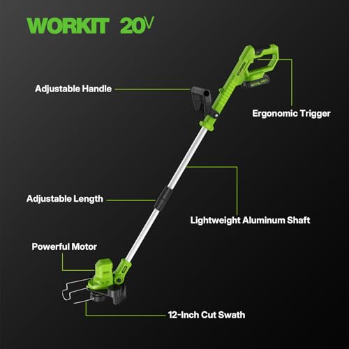 WORKIT Electric Weed Wacker Cordless, 20V Weed Eater Edger Lawn Tool - size: 12 Inch-2*2.0Ah Battery