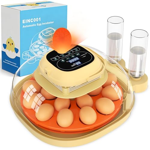 18 Egg Incubator for Hatching Eggs with Automatic Turning, Digital Temperature & Humidity Control, Built-in Egg Candler & Auto Water Refill, 360° Clear View for Chicken, Beige+Orange