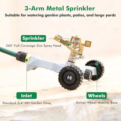 RESTMO 2 Pack Heavy Duty Full Metal Impact Sprinkler with Wheeled Base - size: 2 Pack