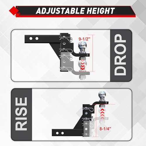 TYT Adjustable Trailer Hitch Ball Mount, 2" Towing Ball 7500 LBS, 9-1/2" Drop and 8-1/4" Rise, Fits 2-in Receiver with 2 Pin&Clips and 5/8" Premium Pin Lock for Heavy Duty Truck - size: Drop Hitch with 2" Ball, 9-1/2" Drop & 8-1/4" Rise