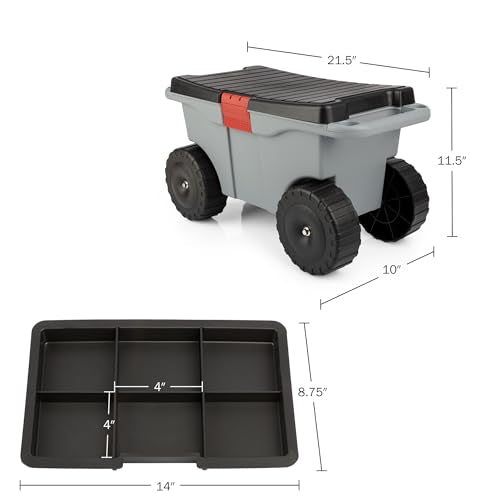 Pure Garden Rolling Garden Cart with Seat, Gray - color: Grey